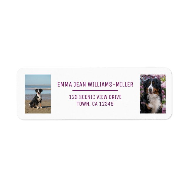 Personalize 2 Photos w/ Dog Modern Return Address Label (Front)