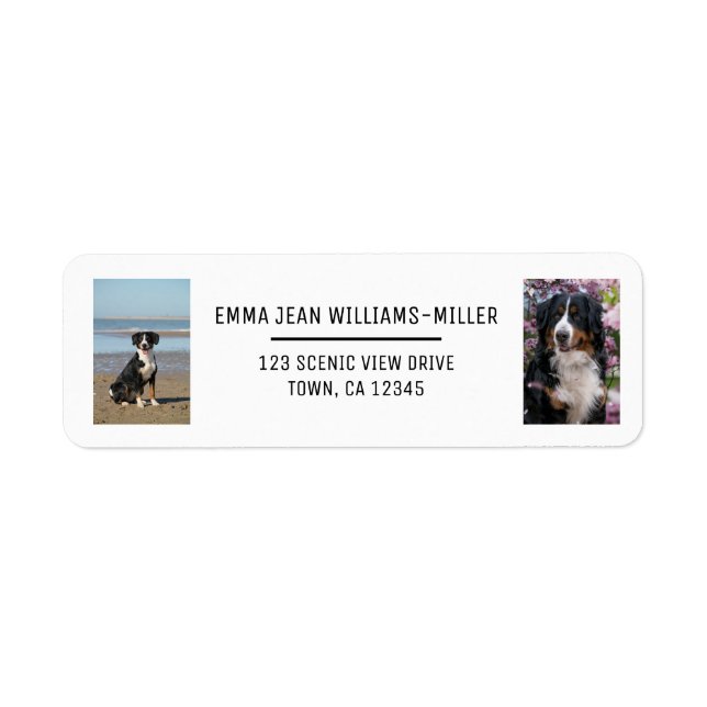 Personalize 2 Photos w/ Dog Modern Return Address Label (Front)