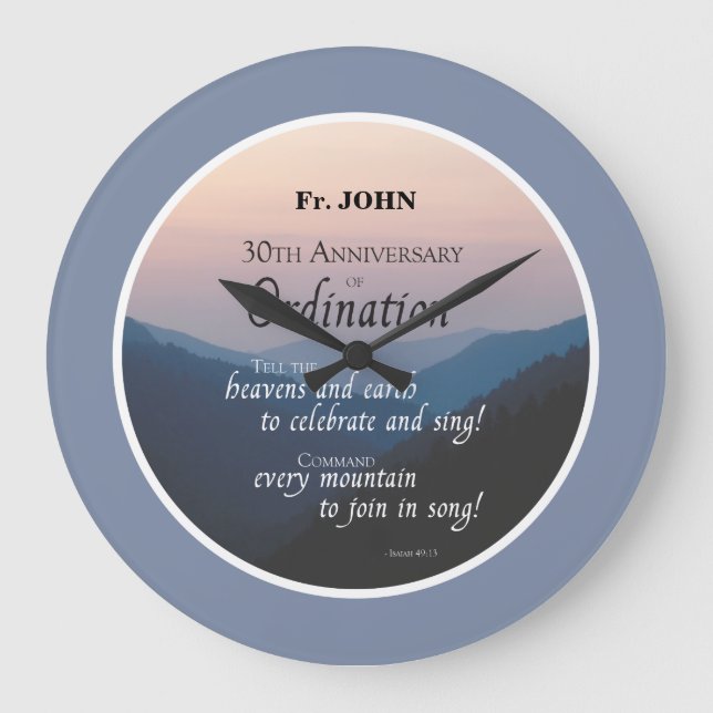Personalize 30th Anniversary Ordination Congrats Large Clock (Front)