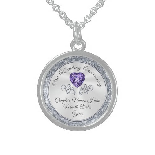 Personalize 33rd Wedding Anniversary Gift for Wife Sterling Silver Necklace