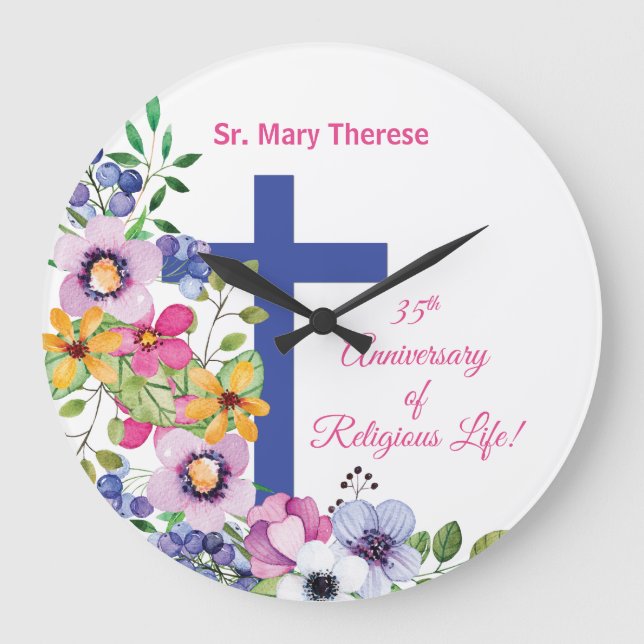 Personalize, 35th Anniversary Nun Religious Life Large Clock (Front)
