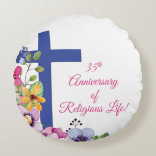 Personalize, 35th Anniversary Nun Religious Life Round Pillow