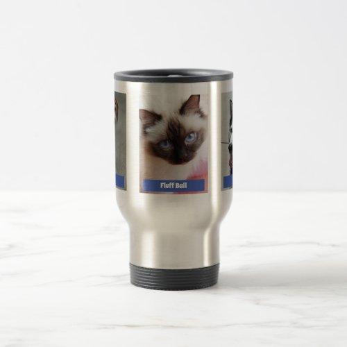 Personalize 3 Pet Photos  Names  Blue Travel Mug