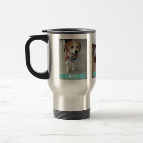 Personalize 3 Pet Photos  Names  Teal Travel Mug