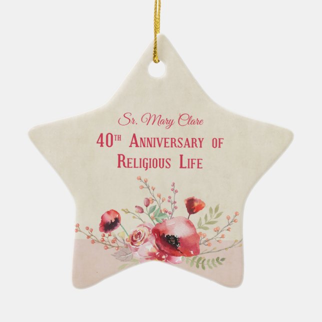 Personalize, 40th Anniversary Nun, Pink and Ceramic Ornament (Front)