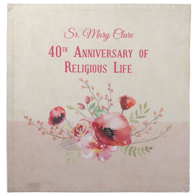 Personalize, 40th Anniversary Nun, Pink and Cloth Napkin (Front)