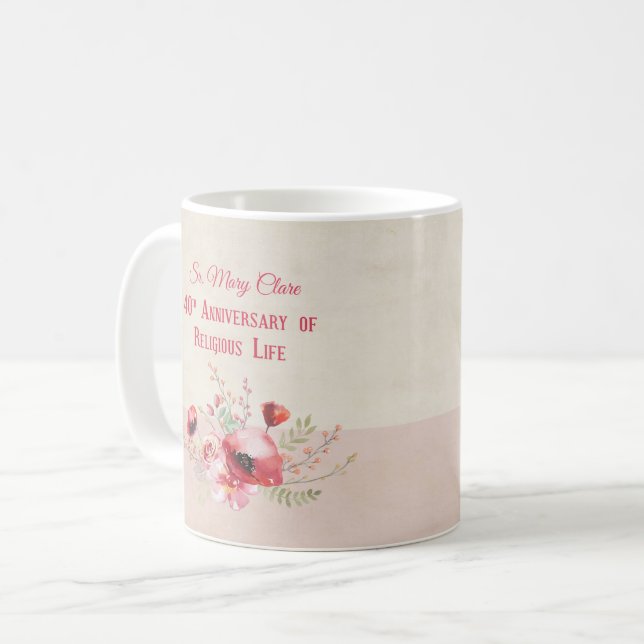 Personalize, 40th Anniversary Nun, Pink and Coffee Mug (Front Left)