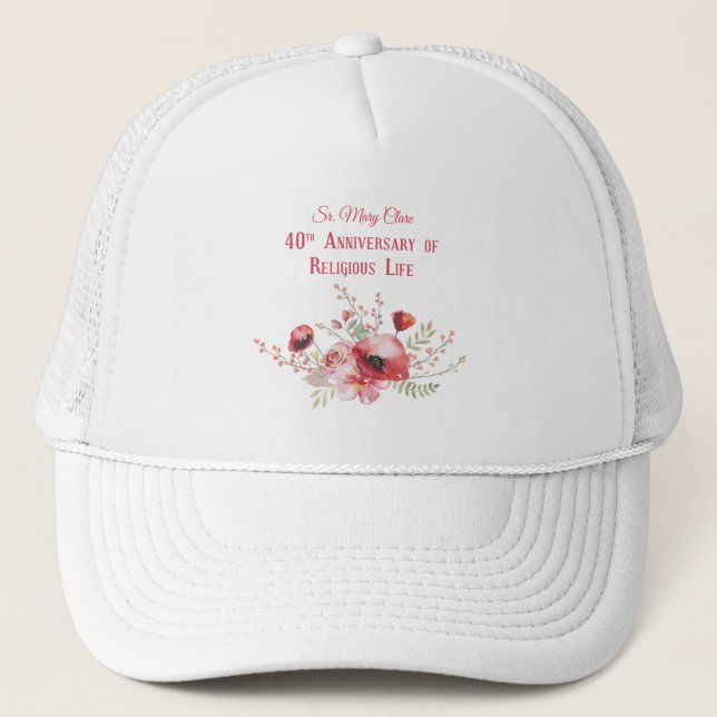 Personalize, 40th Anniversary Nun, Pink and Trucker Hat (Front)