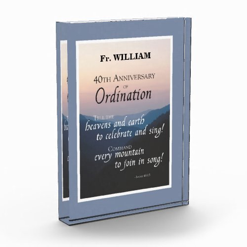 Personalize 40th Anniversary Ordination Congrats Acrylic Award