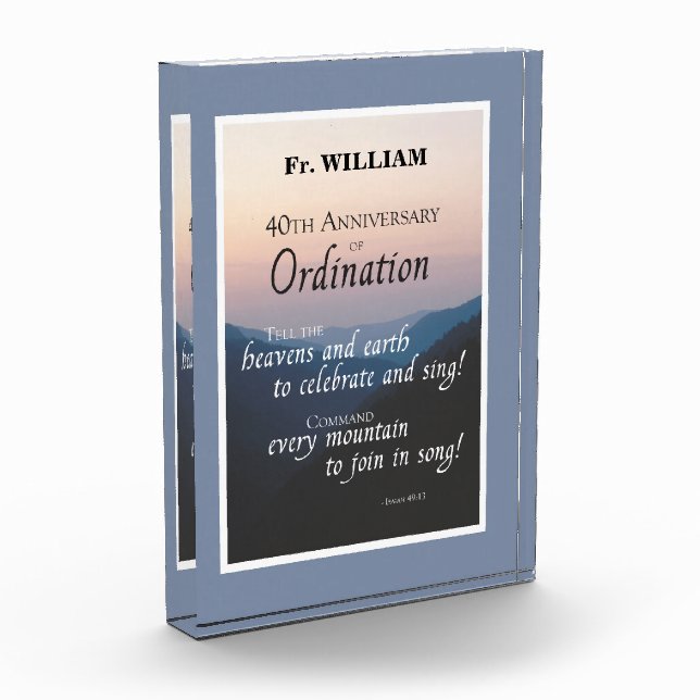 Personalize 40th Anniversary Ordination Congrats Acrylic Award (Left)