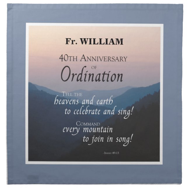 Personalize 40th Anniversary Ordination Congrats Cloth Napkin (Front)
