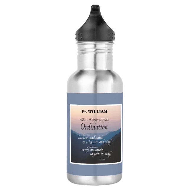 Personalize 40th Anniversary Ordination Congrats Stainless Steel Water Bottle (Right)