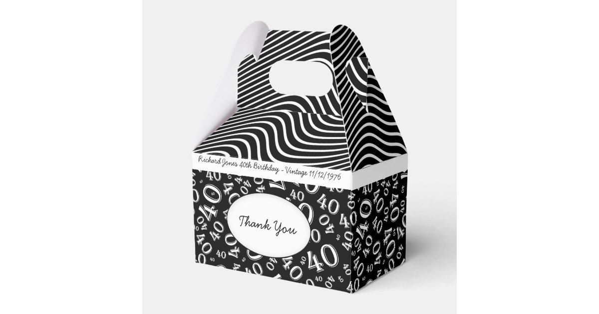 Personalize: 40th Birthday Black and White Theme Favor Boxes | Zazzle