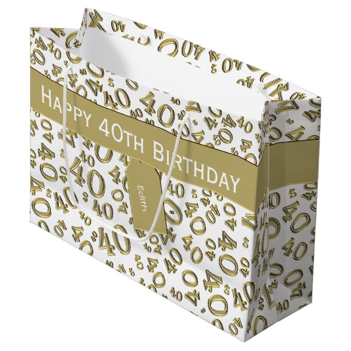 Personalize: 40th Birthday Gold/White Theme Large Gift Bag | Zazzle.com