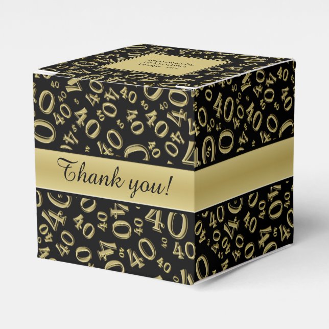 Personalize: 40th Birthday Party Gold/Black Favor Boxes (Front Side)