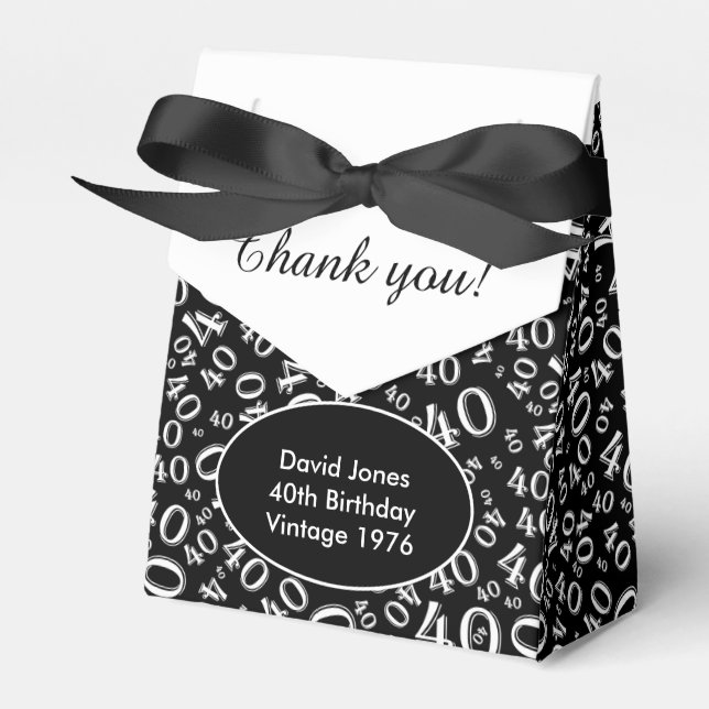 Personalize: 40th Birthday Theme Black/White Favor Boxes (Front Side)