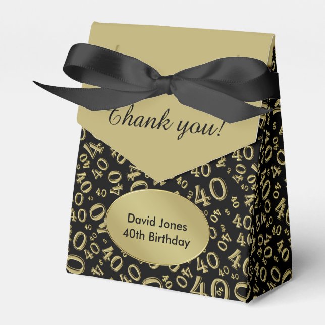 Personalize: 40th Birthday Theme Gold/Black Favor Boxes (Front Side)