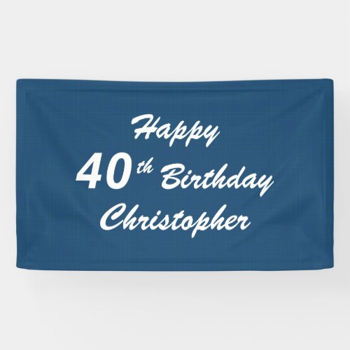 Personalize 40th Happy Birthday Name Blue Plaid Banner