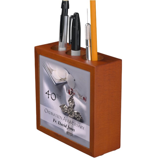 Personalize, 40th Ordination Anniversary Congrats Desk Organizer (In Situ)