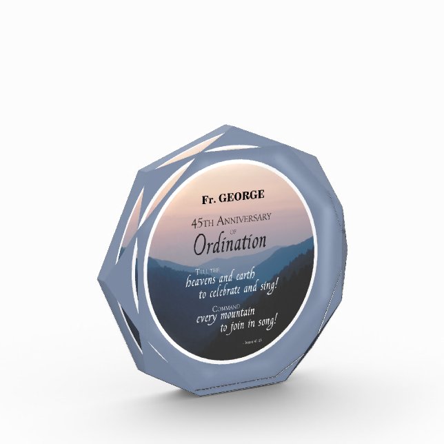 Personalize 45th Anniversary Ordination Congrats Acrylic Award (Left)