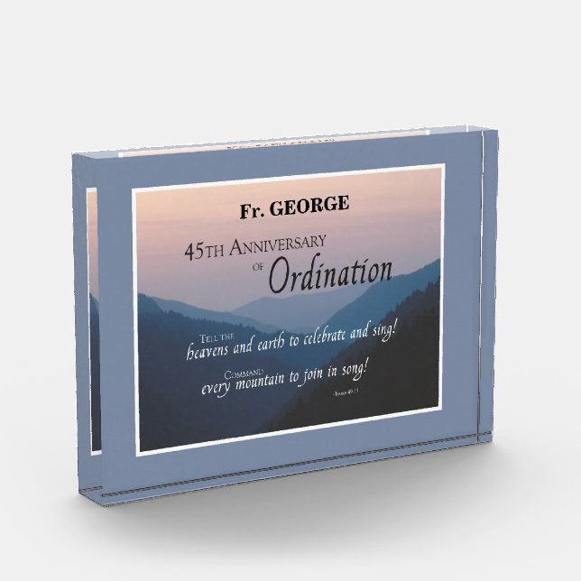 Personalize 45th Anniversary Ordination Congrats Acrylic Award (Left)