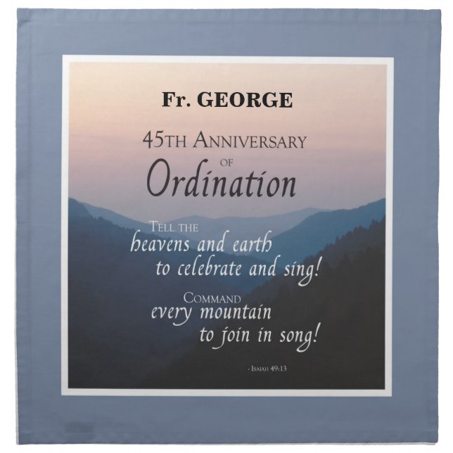 Personalize 45th Anniversary Ordination Congrats Cloth Napkin (Front)