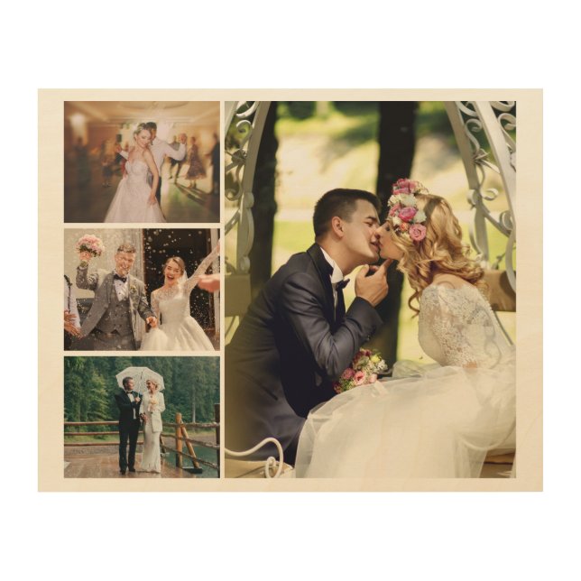 Personalize 4 Custom Photo Collage Wood Wall Art (Front)