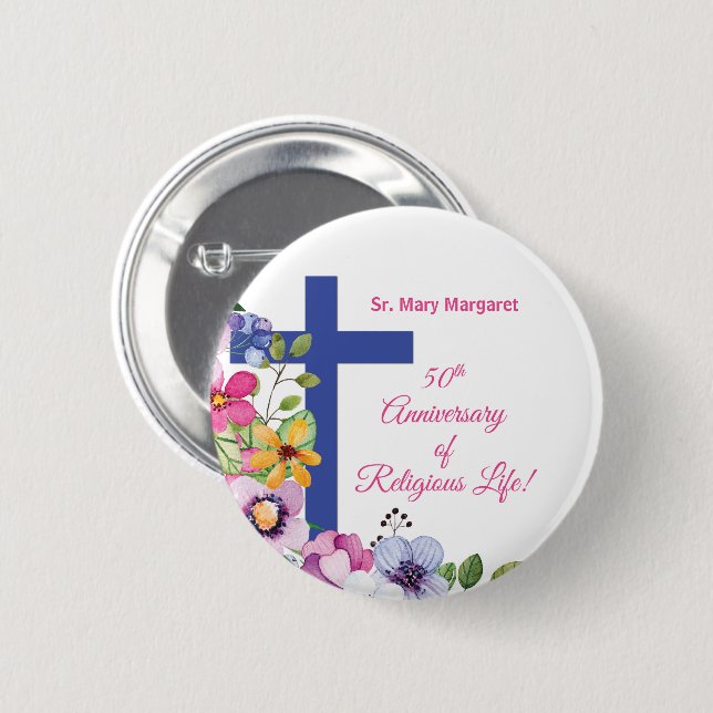 Personalize, 50th Anniversary Nun Religious Life Button (Front & Back)