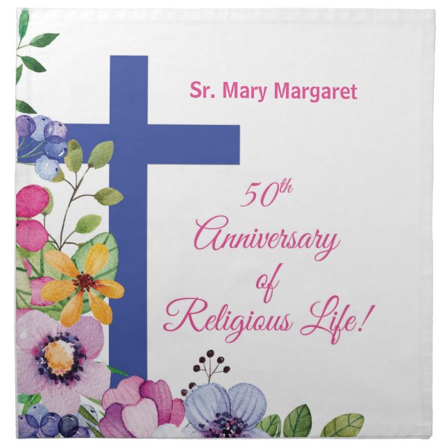 Personalize, 50th Anniversary Nun Religious Life Cloth Napkin (Front)