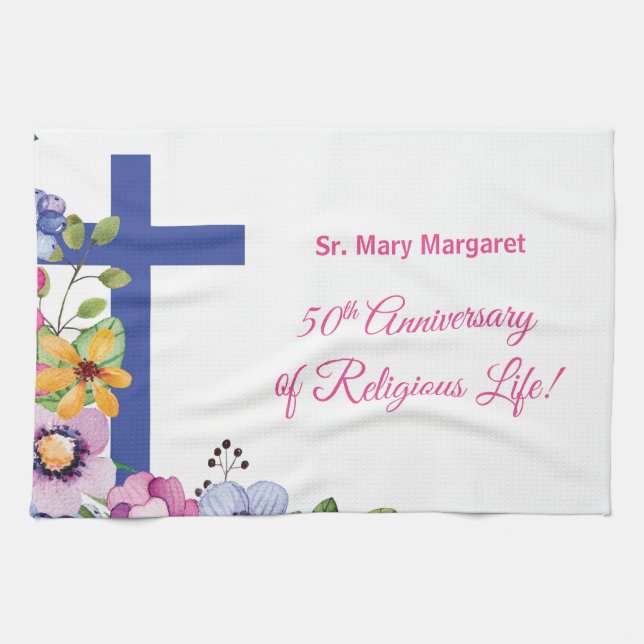 Personalize, 50th Anniversary Nun Religious Life Kitchen Towel (Horizontal)
