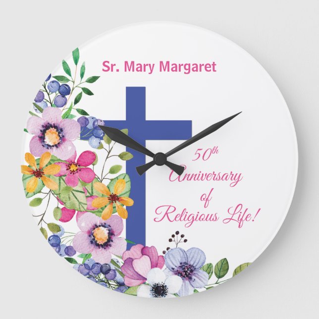 Personalize, 50th Anniversary Nun Religious Life Large Clock (Front)