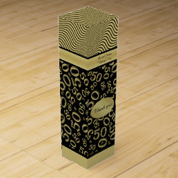 Personalize: 50th Birthday Gold/Black Party Theme Wine Gift Box