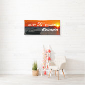Personalize 50th Birthday Sign Fishing Boat Sunset (Insitu)