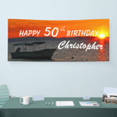 Personalize 50th Birthday Sign Fishing Boat Sunset (Tradeshow)