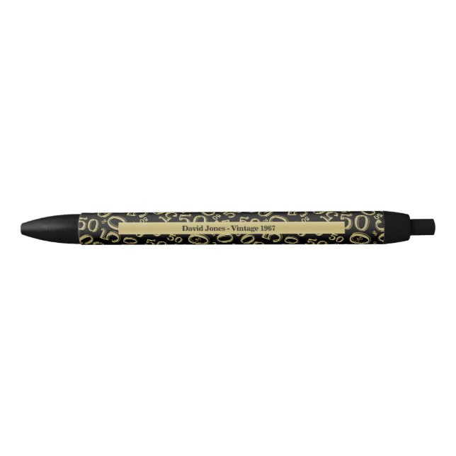 Personalize 50th Gold/Black Birthday Favor Gift Pen (Front)