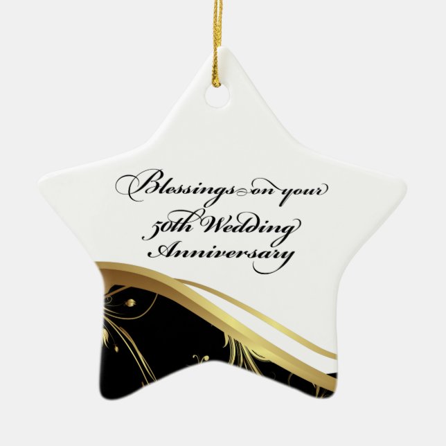 Personalize, 50th Wedding Anniversary Religious Ceramic Ornament (Front)