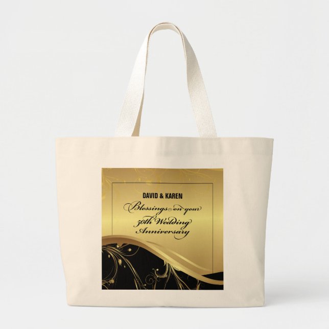 Personalize, 50th Wedding Anniversary Religious Large Tote Bag (Front)