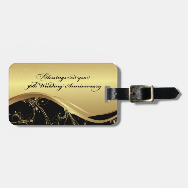 Personalize, 50th Wedding Anniversary Religious Luggage Tag (Front Horizontal)