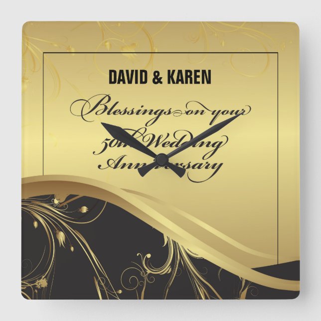 Personalize, 50th Wedding Anniversary Religious Square Wall Clock (Front)