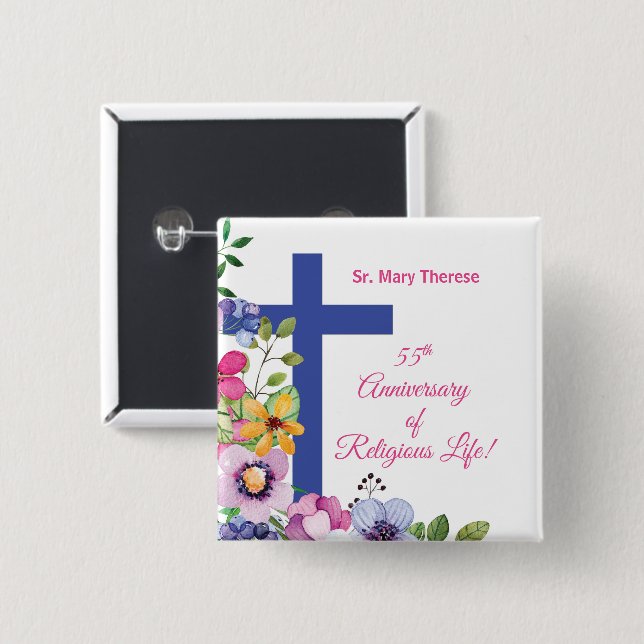 Personalize, 55th Anniversary Nun Religious Life Button (Front & Back)