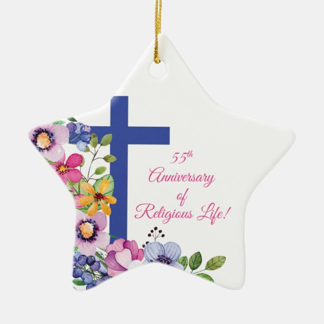 Personalize, 55th Anniversary Nun Religious Life Ceramic Ornament (Front)