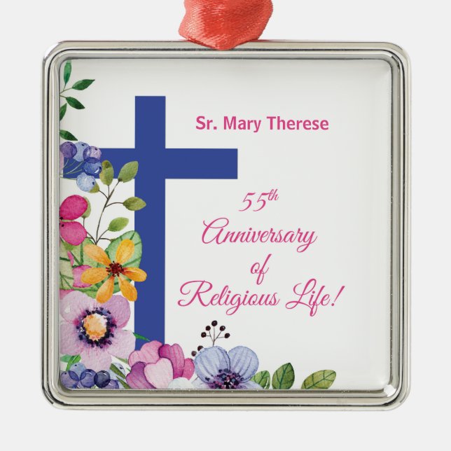 Personalize, 55th Anniversary Nun Religious Life Metal Ornament (Front)