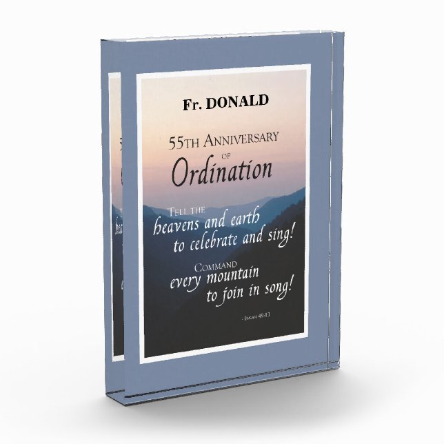 Personalize 55th Anniversary Ordination Congrats Acrylic Award (Left)