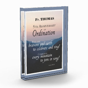 Personalize 5th Anniversary of Ordination Congrats Acrylic Award