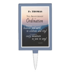 Personalize 5th Anniversary of Ordination Congrats Cake Topper