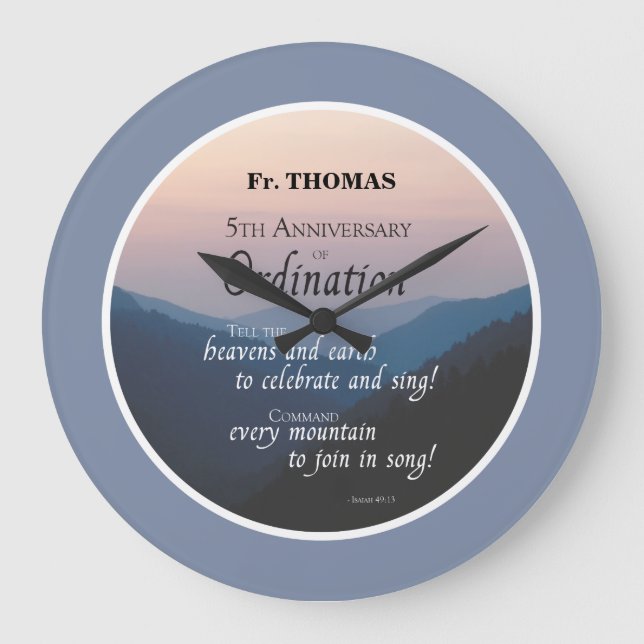 Personalize 5th Anniversary of Ordination Congrats Large Clock (Front)