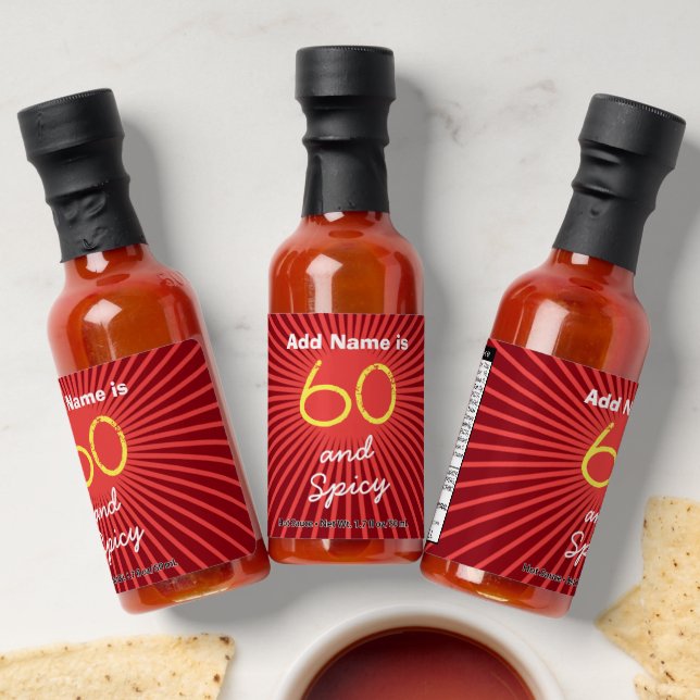 Personalize 60 and Spicy 60th Birthday Party Favor Hot Sauces (Laydown)