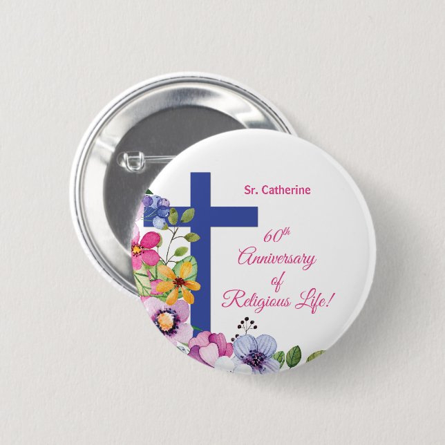 Personalize, 60th Anniversary Nun Religious Life Button (Front & Back)
