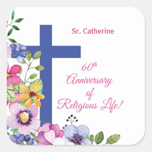 Personalize 60th Anniversary Nun Religious Life Square Sticker