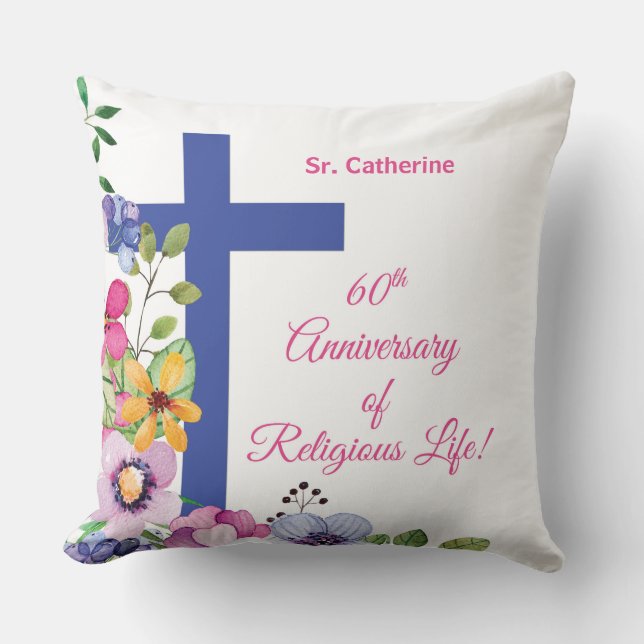 Personalize, 60th Anniversary Nun Religious Life Throw Pillow (Front)